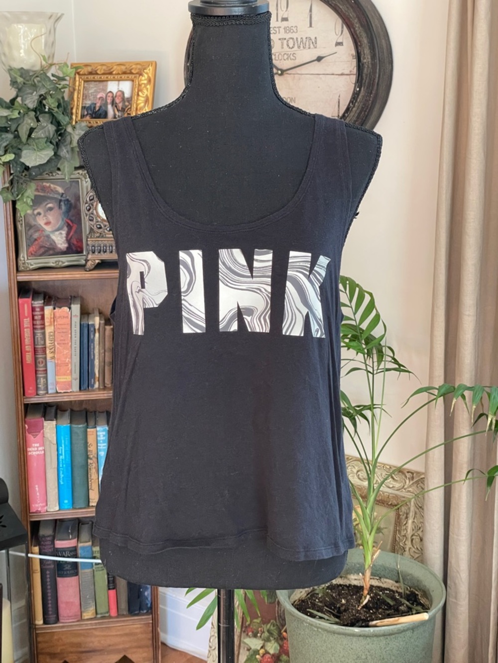 PINK Victoria's Secret Black Tank with Marble Logo